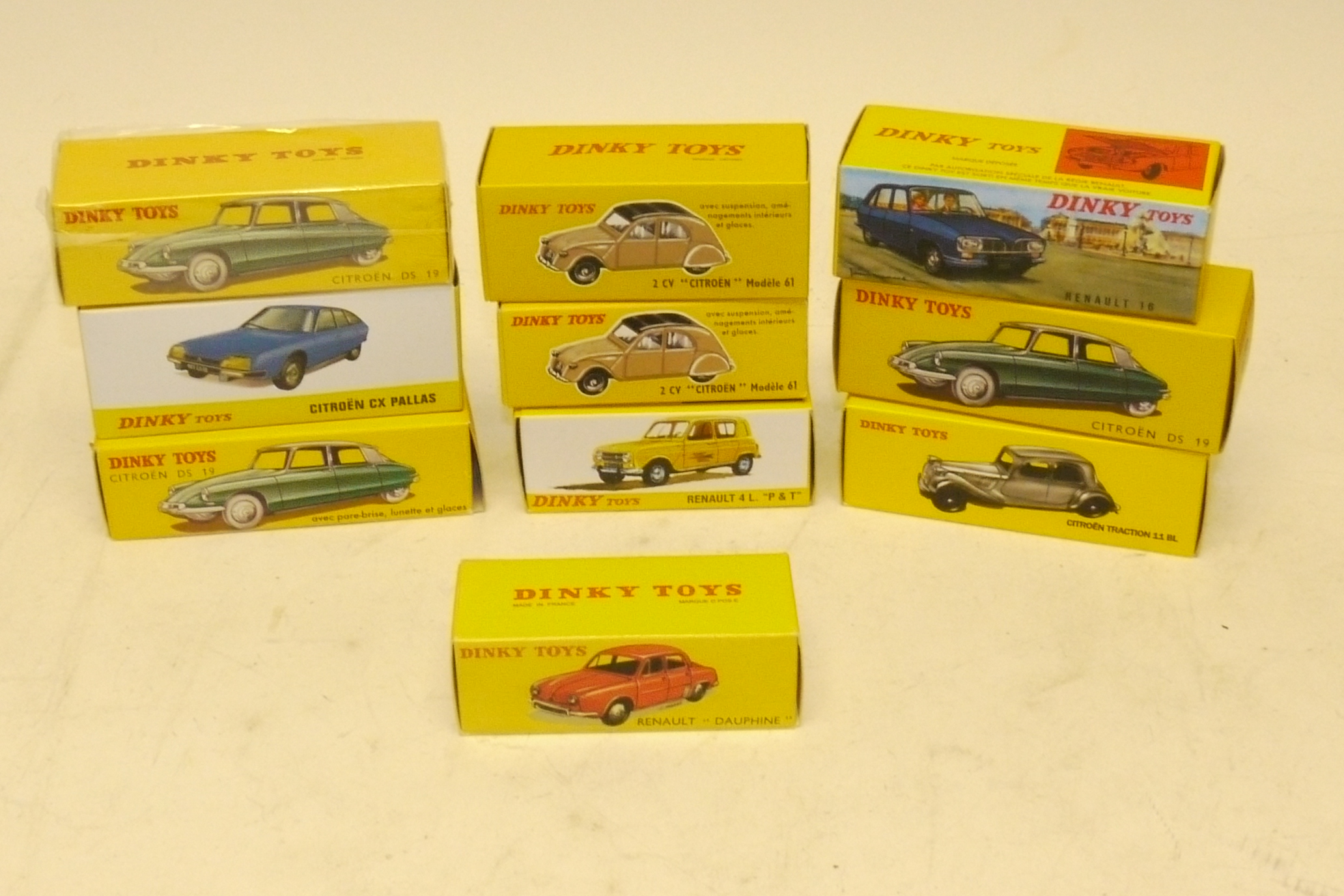 Atlas Editions Dinky, A boxed group of ten models including vintage private vehicles by Citroen