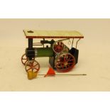 A Mamod Live Steam TE1a Traction Engine, with spirit burner, funnel and steering extension, G-VG,