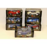 Burago 1:18 Bugatti, Dodge and Chevrolet Models, A boxed group of seven, comprising, Bugatti 3005,