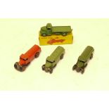 Dinky Toys, Dinky 422 Fordson Thames flat truck in green livery with box for red colourway, together