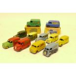 Restored/Repainted Dinky Vans, A group of eleven, including Trojan, Morris, Bedford, Austin and