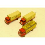 Playworn Dinky Guy vans, A trio, two with 'Spratts' advertising the other with 'Heinz'