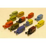 Reproduction Dinky Vans, A white metal group of vintage advertising vans including 'Meccano', '