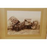 A Mounted Sepia-tone Original Photograph showing the Aftermath of a Railway Accident circa 1900,