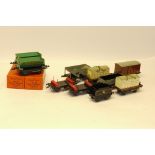 Hornby O Gauge No 50 Freight Stock and Tenders, comprising 6 boxed side-tipping wagons, goods van,