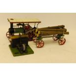 A Mamod Live Steam TE1a Traction Engine Log Trailer and SEL Stationary Engine, the TE1a with