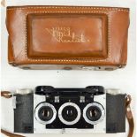 Realist Steroscopic 3D 35mm Camera, with David White f/3.5 lens, in leather case