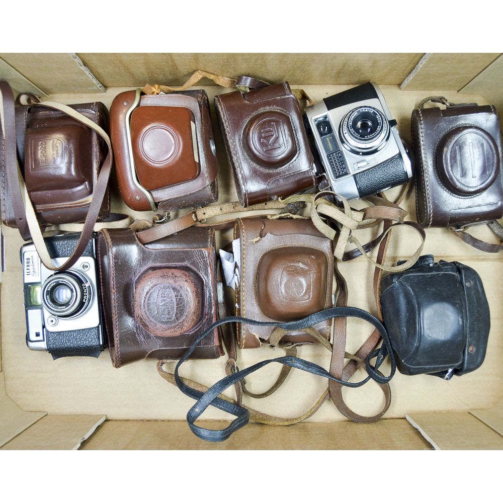 A Tray of 35mm Cameras, including an Ising Isis, a Beviette Junior II, an Edinex I and other