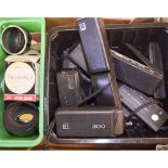 Kodak 110 Cameras, Ektra 12, 22, 42, 100, together with a quantity of lens hoods from various