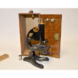 A Beck of London Model 29 Microscope, with 42mm x5, 25mm x10 objectives, elements G, condition G,