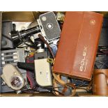 A Tray of Cine Cameras and Camera Accessories, including a Bolex P1 Zoom Reflex, a Bell & Howell