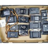 A Tray of Folding Cameras, incuding a Kodak Vest Pocket with leather finish, a Balda Super Baldax, a