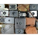 A Tray of Box Cameras, including Kodak Brownie (various models) and other examples