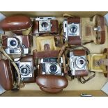 A Tray of 35mm Agfa Cameras, including an Agfa Optima I, Optima 111, an Agfa Super Silette and other