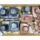 A Tray of Russian 35mm Cameras, including Zenith E, EM, TTL and Kiev models