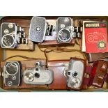 A Tray of 8mm Cine Cameras, including Bolex B8 (2), B8L, L8 and C8 and Zeiss Ikon Movikon (2)