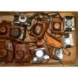 A Tray of 35mm Cameras, including Voigtlander Vito B & C, Zeiss Ikon Contaflex & Contessamat, a