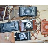 A Tray of Folding Cameras, including an Agfa Super Isolette, a Kodak No1 folding pocket and other
