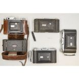 Ensign Folding Cameras, including an Ensign Auto Range 220 with Ensar Anastigmat 75mm f/4.5 lens,