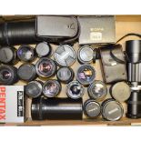 A Tray of Zoom Lenses, manufacturers include Sigma, Yashica, Carl Zeiss Jena and other examples