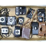 A Tray of Bakelite Cameras, including a Purma Special, a Photax Boyer Series VIII, a Ilford Envoy