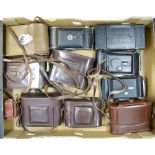 A Tray of Folding Cameras, including an Agfa Isolette, an Agfa Billy Black, Zeiss Ikon Royal and