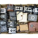 A Tray of Box Cameras, manufacturers include Kodak, Ensign Full View and other examples