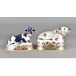 Royal Crown Derby, two paperweights, Friesian cow - Buttercup, water buffalo, both with stoppers (