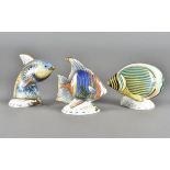 Royal Crown Derby, three limited edition exotic fish paperweights comprising pinstripe 450/2500,