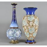 Two Royal Doulton Slaters Patent vases, one onion shaped, one ovoid heightened in gilt, 31 cm and 27