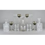 A collection of glassware, including a 19th Century mallet shaped cut glass decanter and stopper,