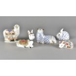 Royal Crown Derby, five paperweights comprising donkey foal, imari ewe, ram, rabbit and piglet all