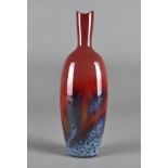 A Royal Doulton flambé ware ovoid vase, of bottle shape with elliptical rim, 19 cm high