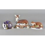 Royal Crown Derby, three paperweights including seated deer exclusively for the collectors guild,