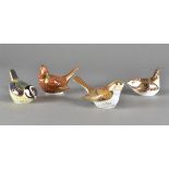 Royal Crown Derby, four paperweights, American Cardinal and three other bird figures, all with