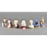 A collection of Royal Worcester Candle Snuffers, including Shakespeare characters Othello, Romeo,