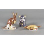 Royal Crown Derby, three paperweights including a koala, the Australian Collection duckbill platypus