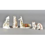 Royal Crown Derby, four paperweights comprising meerkat, stoat, wolf, llama all with stoppers (4)