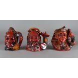 Three Royal Doulton large Flambé character jugs, comprising Pharaoh 221/1500, Confucius 981/1750 and