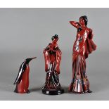 Two Royal Doulton flambé figures, Geisha HN 3229 exclusively for the collectors club and Eastern