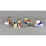 Royal Crown Derby, four duck paperweights, all with gold stoppers, one signed by artist (4)