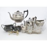 A collection of 19th Century and later silver plated items, including a pair of antler knife