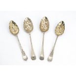 Two pairs of early 19th Century silver berry serving spoons, one pair dated London 1803 by HS, the