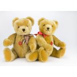 Two large modern Hermann teddy bears: with golden mohair, jointed and red plastic tags - 24in. (