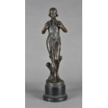 A bronze art nouveau style figurine, by Pitta Luga, on hardwood base, modelled as femme fatale, 53