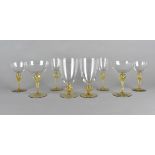 A part suite of Venetian style glassware, comprising goblets, champagne bowls etc