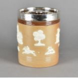 A Royal Doulton two tone stoneware and silver tobacco jar and cover, 15 cm high