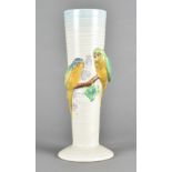 A Clarice Cliff Newport pottery tapering vase, with budgies, 32 cm high