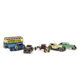 Pre-War Dinky Toys, including 29c Double Deck Bus, light blue lower deck, cream upper, grey roof,