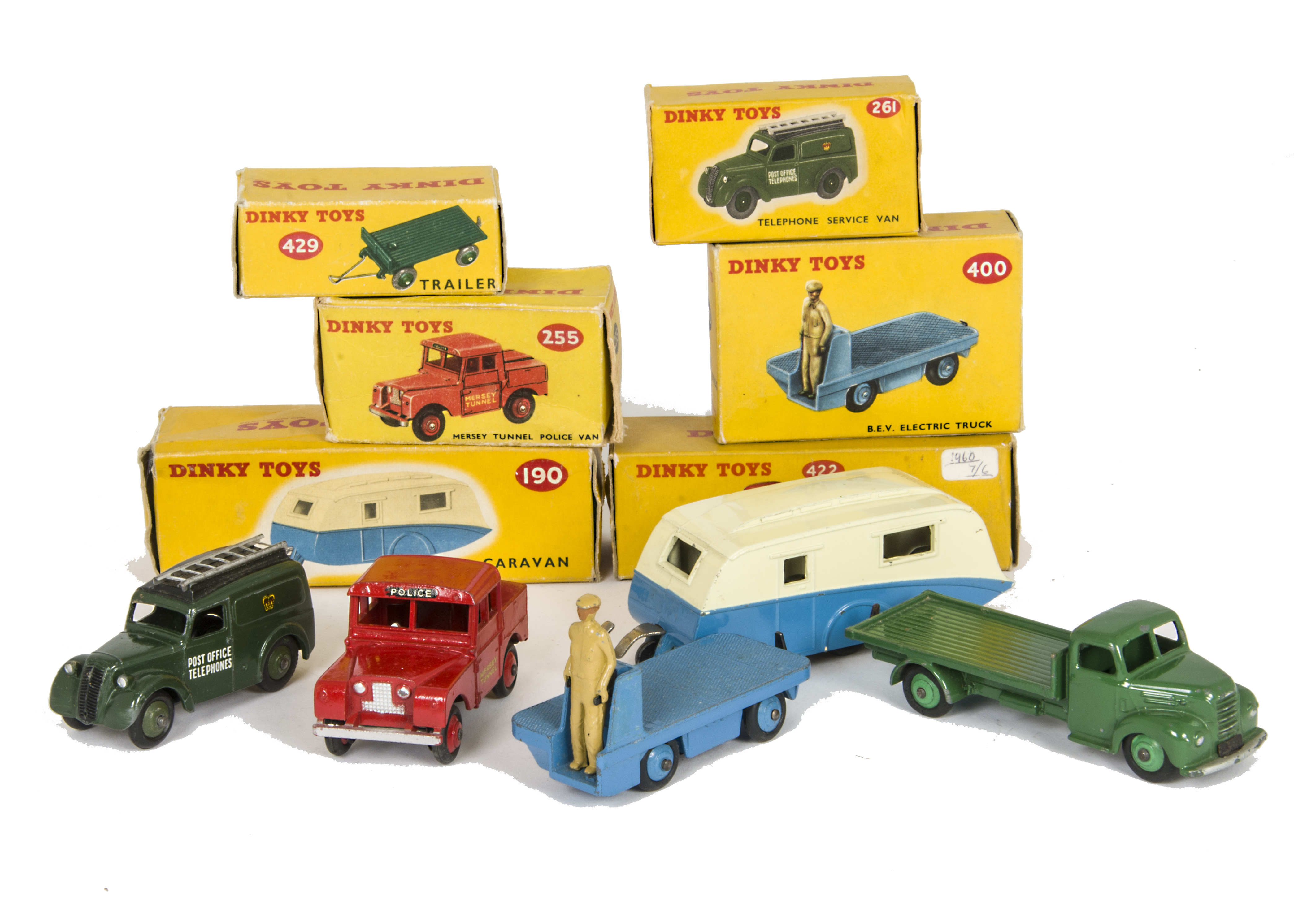 Boxed Dinky Toy Small Commercial Vehicles, 261 Telephone Service Van, 400 B.E.V Electric Truck,